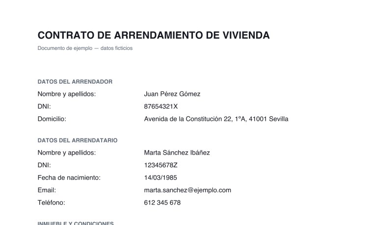 Contrato de arrendamiento sin censurar, con los datos personales a la vista